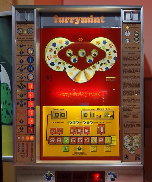 A slot machine (as used in gambling) redesigned with furry pictures,   named "furrymint"