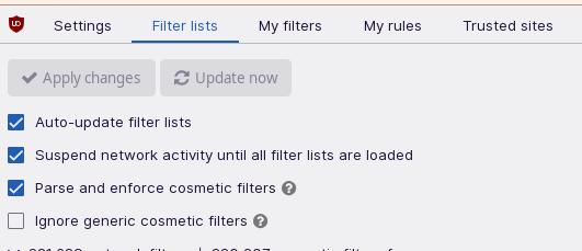 Screenshot of uBlock Origin settings